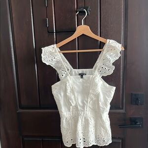 Banana Republic White Smocked Ruffled Tank Top